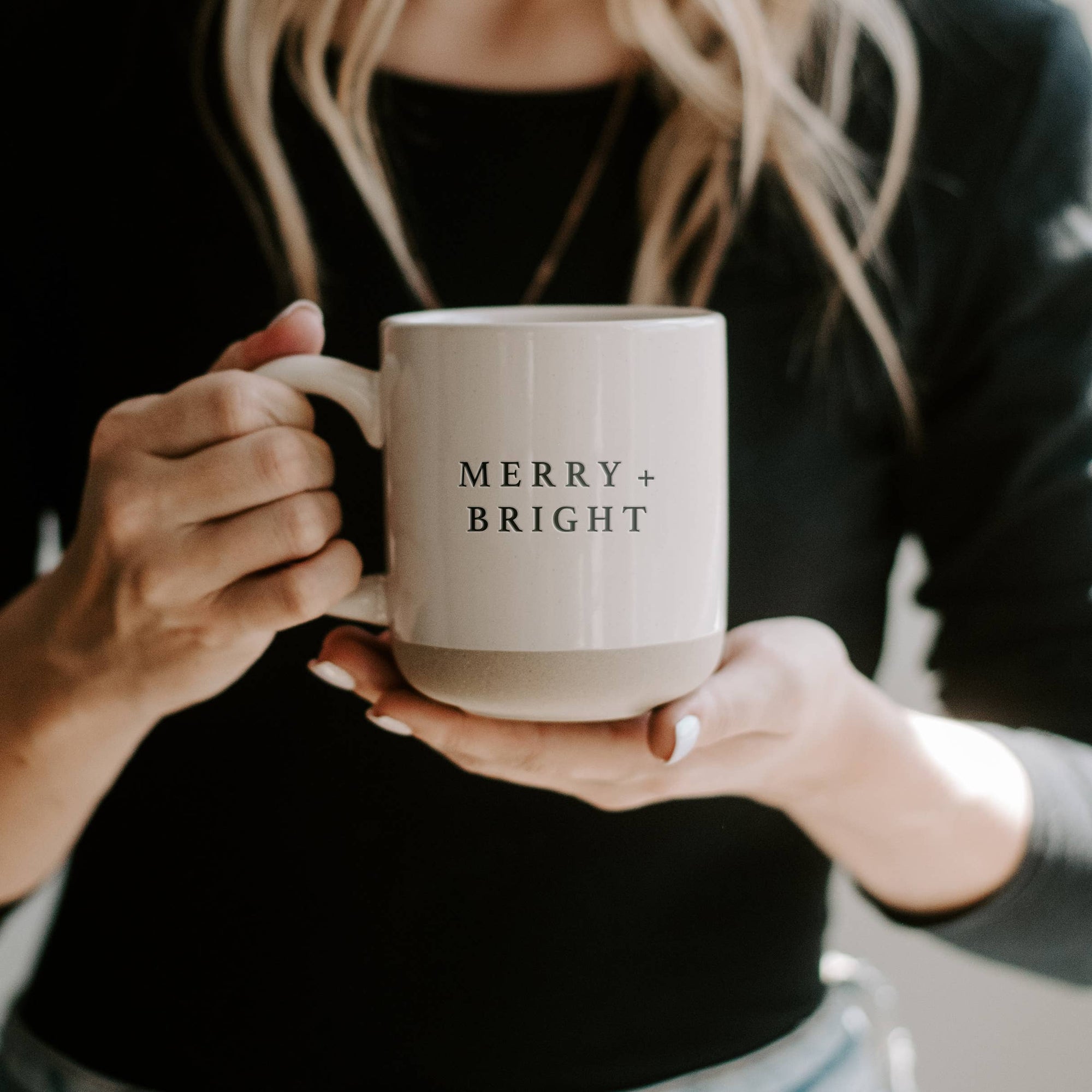 Merry &amp; Bright Stoneware Coffee Mug - Christmas Decor &amp; Gift