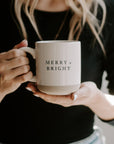 Merry & Bright Stoneware Coffee Mug - Christmas Decor & Gift