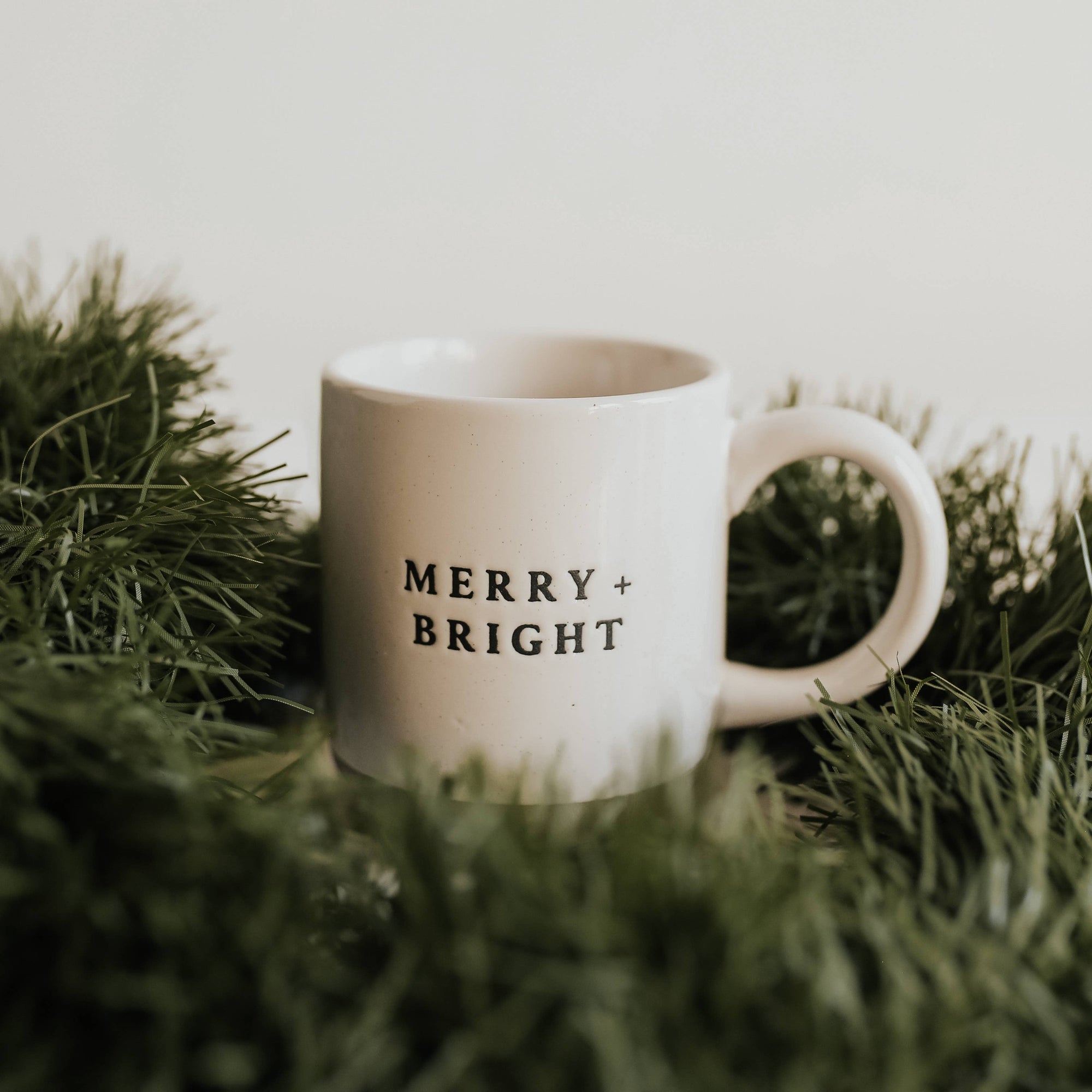 Merry &amp; Bright Stoneware Coffee Mug - Christmas Decor &amp; Gift