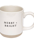 Merry & Bright Stoneware Coffee Mug - Christmas Decor & Gift