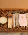 Hygge Gift Box with White Sage | Smudge Kit | Clean Energy | Cozy Gift Basket | Personalized Gift | Hand Poured Candle and Matches